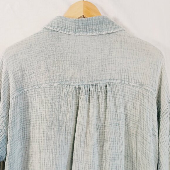 Easel, Oversize, Long, Button Down Shirt, Soft 100% Cotton, Pockets, Lt. Teal, M - Picture 5 of 16